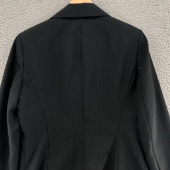 Le Suit Blazer Womens 8 Black Pinstripe Pockets Button Front Office Career Work - Picture 4 of 10